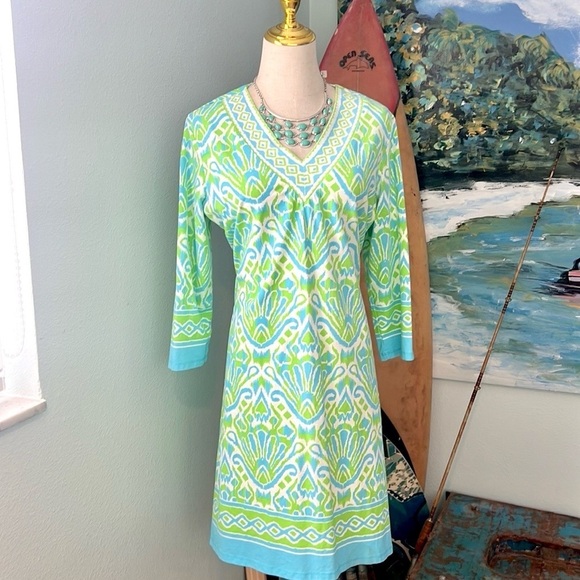 Barbara Erickson, Hannah Print Knit 3/4 Sleeve Dress, Excellent Condition,Size L - Picture 3 of 10